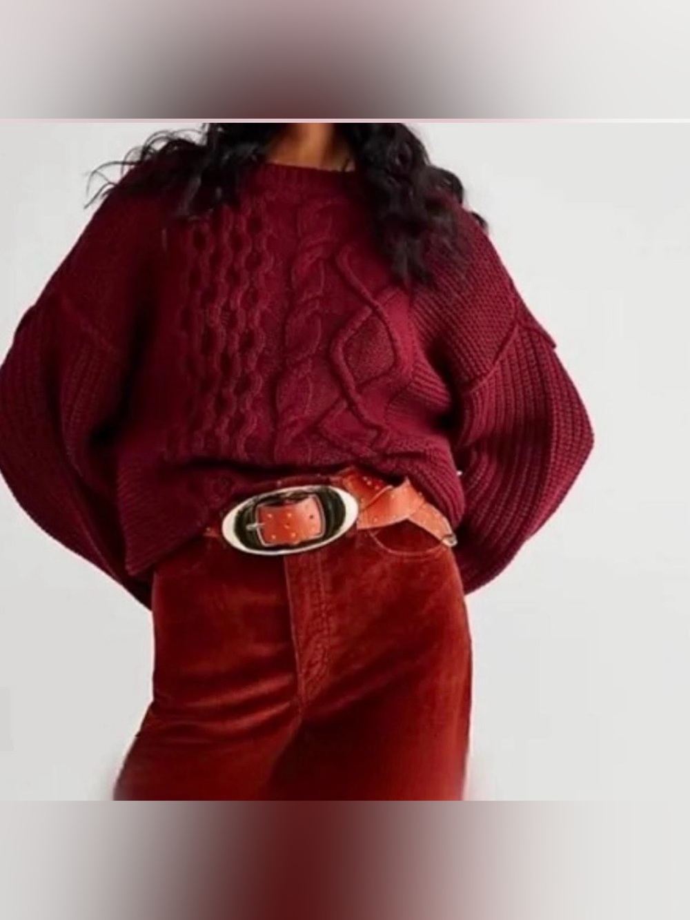 Free People Red Cable Knit Sweater Oversized Chunky Fisherman Boho Women S Cozy